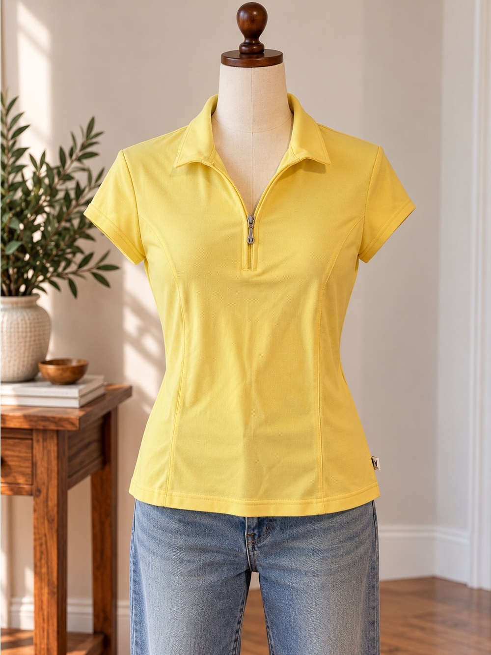 Vuarnet Sport Yellow Half Zip Polo Shirt Large Retro Tennis Golf Preppy